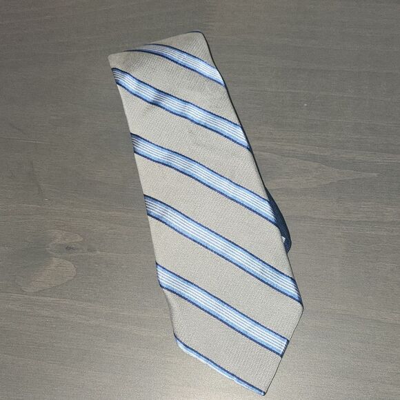 TOMMY HILFIGERMen's Classic Stripe Tie Gray White Blue Navy - Picture 1 of 2